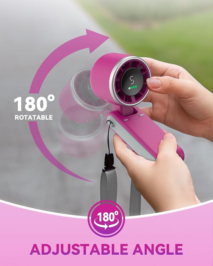 PlayHot Portable Handheld Turbo Fan, Travel Essentials, Gifts for Women/Men | 5-Speed, Up to 12H, 10m/s Airflow, USB-C Rechargeable, LED Display, 3-in-1 Foldable Personal Fan for Cruise, Beach, Vacation - Image 8
