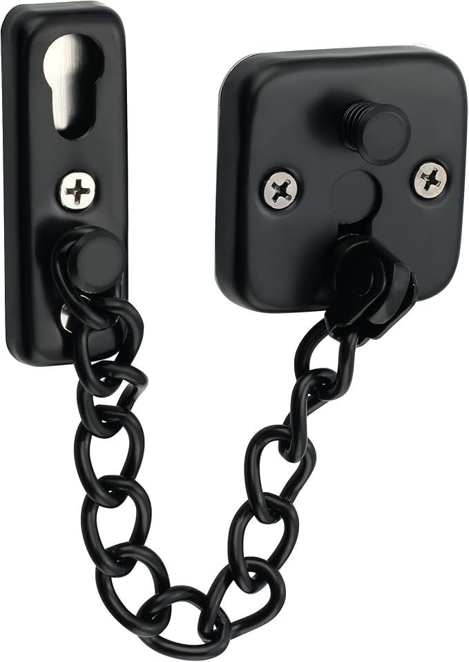 Mooche Door Chain Lock, Chain Door Lock with Spring Anti-Theft Press Lock | Thickened Stainless Steel Door Latch Guard with Screws for Interior Outdoor Toilet Barn Fence Garage (Black) by Mooche