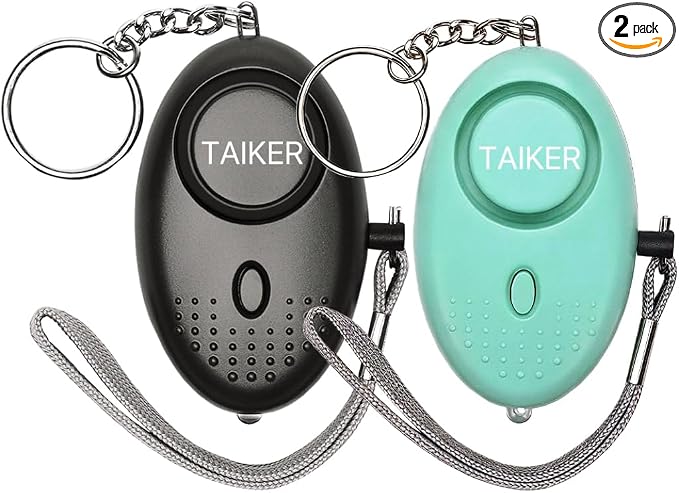 Personal Alarm for Women, 2Pcs 140dB Self Defense Keychain LED Light | Personal Safety Alarm with LED Light Panic Button for Women Kids and Elders (Black & Aqua Marine) by Taiker