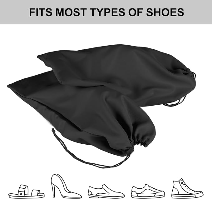 8 Pcs Single Shoe Bags for Travel with Drawstring,18"X9",Black | Dust Resistant,Machine Washable & Reusable Storage Pouch,Travel Essentials for Women & Men - Image 3