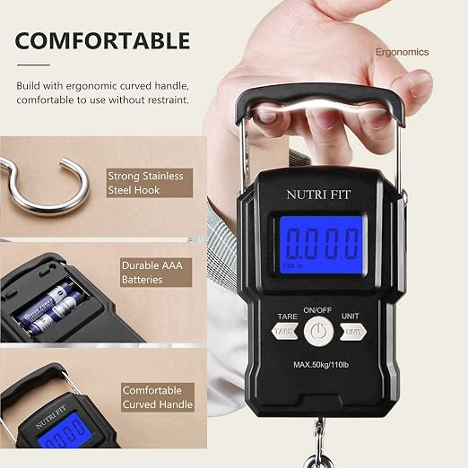 Luggage Scale Digital Suitcase Weighing Fish Portable for Travel | 2-Stage Precision, Max 110lb, Smart Tare, Backlit LCD, Lock Data, Handheld, Weight Suitcase with Hook, Travel, Fishing, Gifts - Image 7