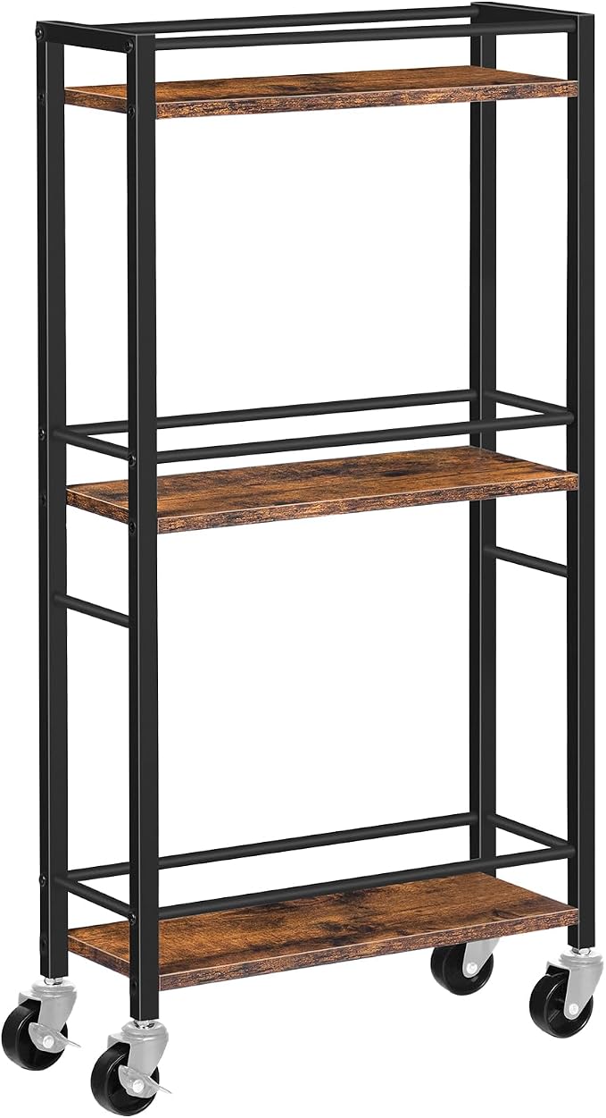 MAHANCRIS Slim Rolling Cart, Mobile Kitchen Cart on Wheels, Narrow Storage Cart for Small Space, Small Bar Cart, for Bathroom, Laundry, Living Room, Rustic Brown RCHR1501Z - Image 8