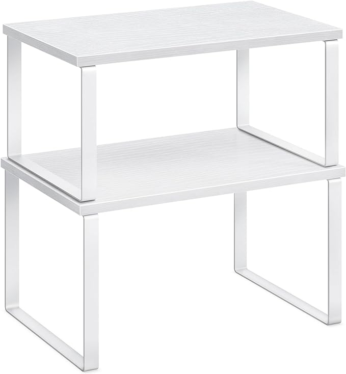 SONGMICS Cabinet Organizer Shelf, Set of 2 Spice Rack, Kitchen Storage | Kitchen Counter Storage Spice Rack, Particleboard, Steel, Snow White and Matte White, BYSTRO Collection UKCS02W01 by Unknown
