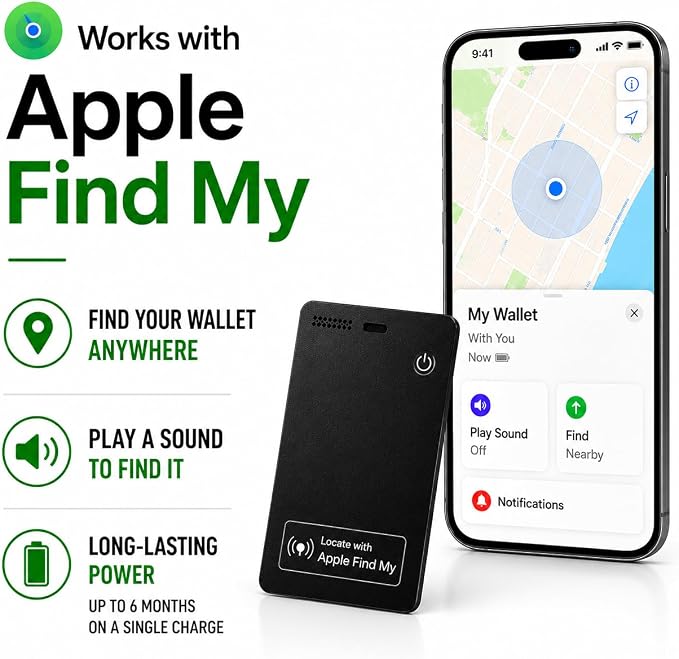 Wallet Tracker Card (2 Pack) - Apple MFi Certified, Works with Apple Find My (iOS Only), Rechargeable Slim Tracking Card & Finder, 6-Month Battery, Item Locator for Purse, Luggage, Passport - Image 2