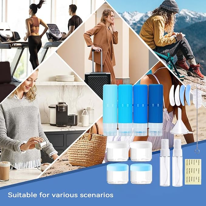 18 packs of toiletries travel bottles, TSA Approval silicone travel containers, leak proof refillable shampoo and conditioner are essential for travel, fitness, business trips, office use(blue) - Image 6