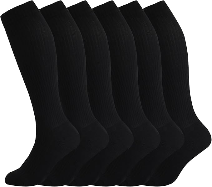 +MD Cotton Compression Socks for Women & Men 4/6 Pairs 15-20mmHg Knee High for Sports, Travel, Nursing Long Sitting Standing by MD