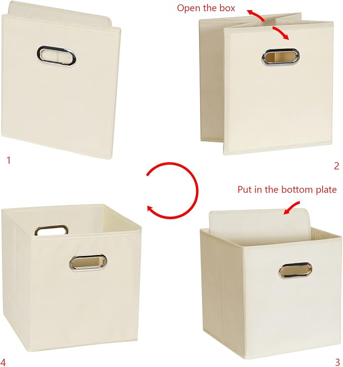Yunkeeeper storage bins Cubes, Fabric Cube Organizer with Handle, Foldable Cube Bins for Cloth or Accessary Storage, 11x11x11, Set of 6, (Creamy White) - Image 5