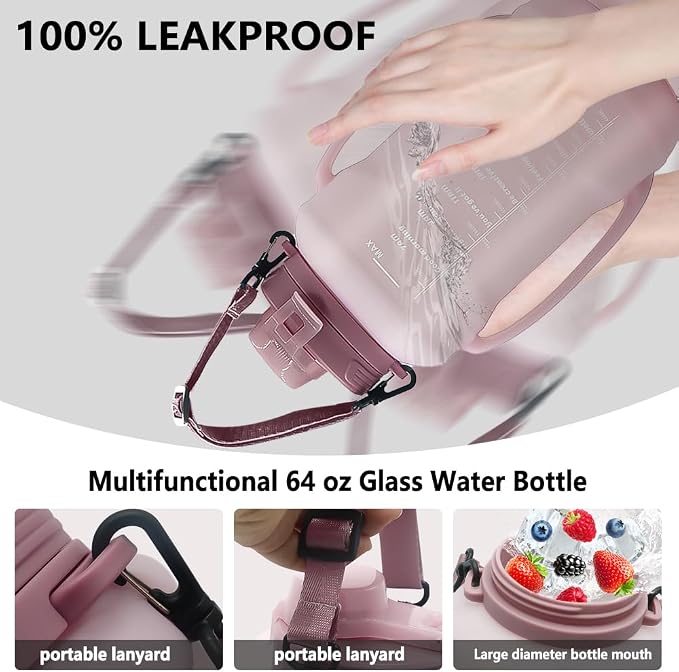 64oz Collapsible Silicone Water Bottle with Straw, BPA-Free,Foldable Water Jug with Handle for Gym, Hiking, Camping,Fishing (Pink) - Image 8