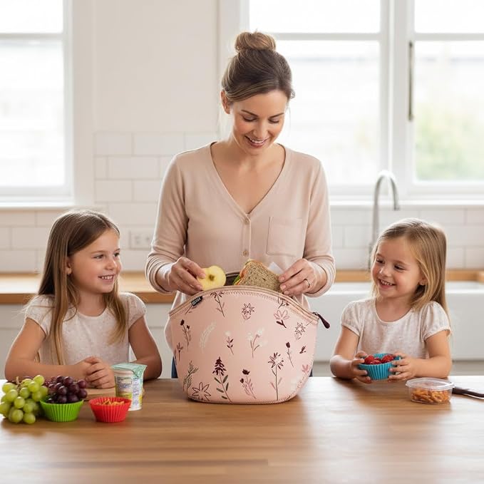 Built Gourmet Getaway Neoprene Lunch Bag - Rose Floral | Insulated Neoprene Tote with Zipper & Handles, Reusable Lunch Bag for Work, School, Travel & Picnics, Machine Washable - Image 6