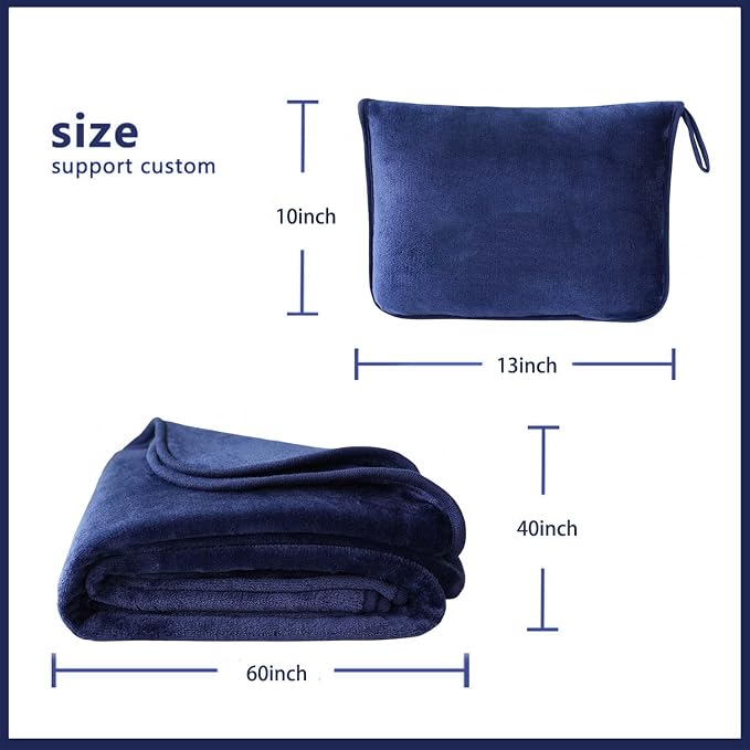 Travel Blanket Pillow, Soft Airplane Blanket 2-in-1, Travel Blanket Airplane Compact with Bag, Travel Essentials Accessories for Plane and Car,60x40 Navy - Image 2