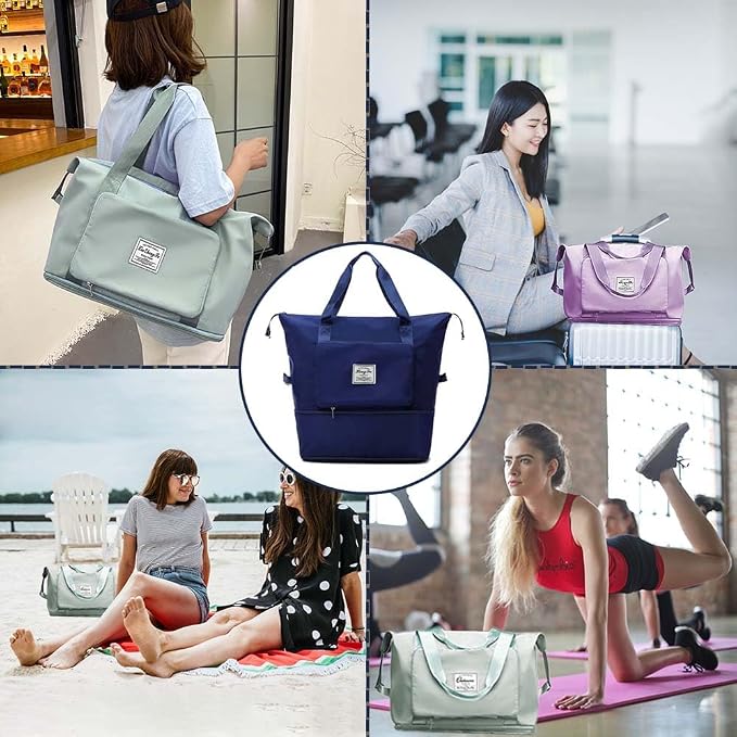 Large Capacity Foldable Travel Bag, Expandable Waterproof Carry on Bag, Dry and Wet Separation Spor Duffel Bags - Image 6