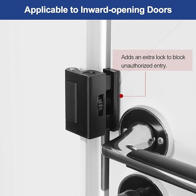 Home/Hotel Security Extra Door Lock, Portable, Flip Action Style | All-Metal Construction, Adjustable, with Storage Pouch, Travel Safety Device, Black - Image 3