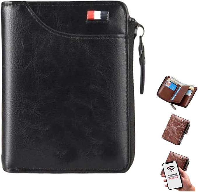 2023 New Multi-Functional RFID Blocking Waterproof Durable PU Leather Wallet, Large Capacity Zipper Wallets for Men Holds 1-14 Cards, Soft Slim Genuine Leather RFID Blocking Wallet Technology (BLACK) by Vdhwter