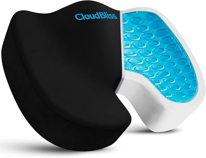 CloudBliss Gel Memory Foam Seat Cushion for Long Sitting, Large, Black | Gel Chair Pad for Tailbone, Coccyx, Sciatica , Soft Suede Cover, Non-Slip , Washable Mesh, for office, home, car by CloudBliss