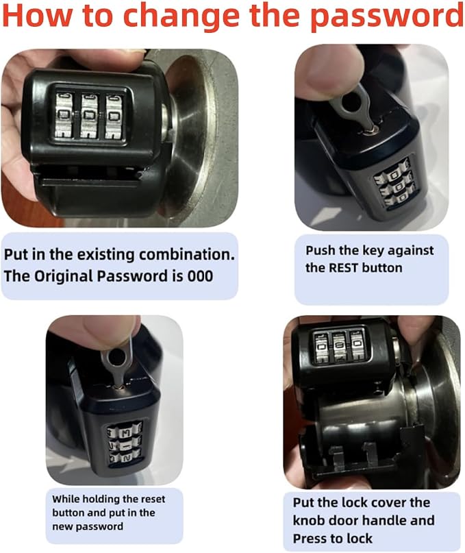 Keyed Door Handle Lockout Device Cover with Code to Disable Access to Keyhole Combination Lock for Bedroom from Outside Only Fits Handle Lock with Long Connecting Shaft Please Measure Before Order - Image 4