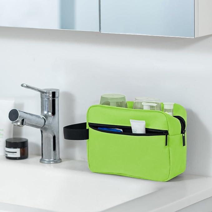 Elviros Travel Toiletry Bag for Women and Men,Lightweight Makeup Bag Hanging Dopp Kit with Shaving Compartment Cosmetic Organizer Small Tool Bag Travel Essentials,Gifts for Men & Women(Neon Green) - Image 2