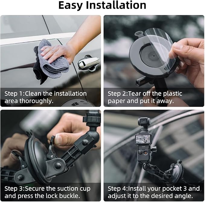 Pocket 3 Suction Cup Mount, Car Mount Windshield Window Dash Holder Kit with Expansion Adapter for DJI Osmo Pocket 3,GoPro Hero 13/12/11/10/9/8,DJI Action 5 Pro/4/3 Accessories (for Pocket 3) - Image 7