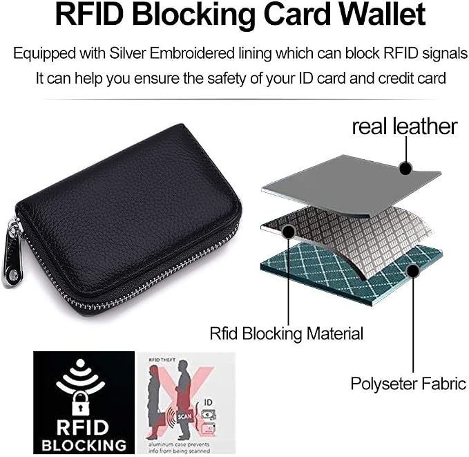 RFID Credit Card Holder Genuine Leather Credit Card Wallet with Zipper | RFID - Image 6