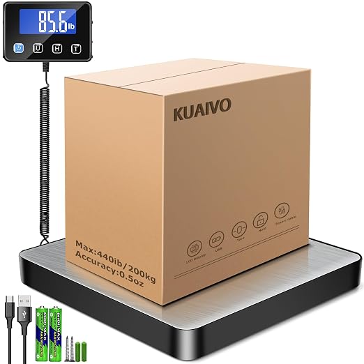 Shipping Scale, 440lb/0.35oz High Accurate Digital Postal Scale with Hold/Tare Function, Shipping Scale for Small Business, Packages, Luggage, Home Use, Battery & Charging Cable Include by KUAIVO