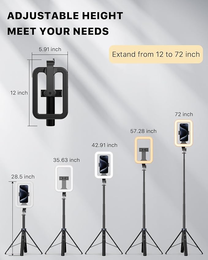 M MYBAT PRO Selfie Ring Light with 72" Tripod Stand - Extendable Selfie Stick with Light for Phone, Live Streaming, Makeup, Travel, Gaming, Video, Includes Phone Holder& USB-C Powered - Image 6