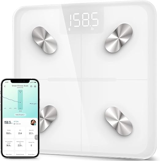 Etekcity Smart Scale for Body Weight, BMI, Body Fat, Bluetooth, White | Measures BMI, body fat, muscle mass and body composition, with Bluetooth app sync for convenient bathroom and home tracking by Etekcity