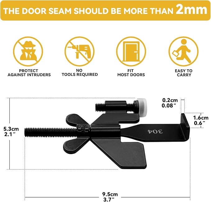 Portable Door Lock, Hotel Travel Door Lock Security for Home, Black | Hotel Safety Device for Door Security, Portable Lock for Hotel Room, Apartment, College Dorm and Travel - Image 2