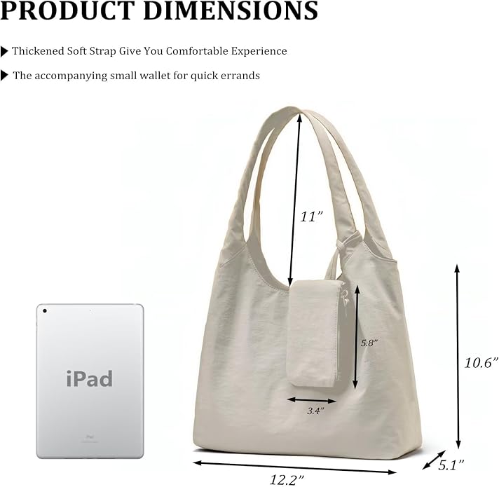 Women's Nylon Tote Bag with Zipper for Work - Medium Lightweight Soft Slouchy Hobo Bag for Women,Shoulder Handbag & Purse - Image 4