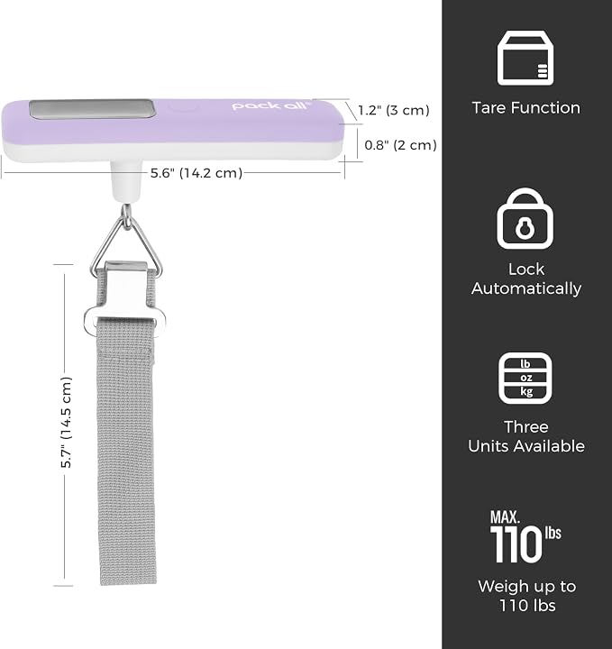 pack all Digital Luggage Scale for Travel, 110Lbs Capacity, 0.1Lb Precision | Handheld, Backlit LCD Display, Lb/Kg/Oz Conversion, Tare Function, Battery Included - Image 3