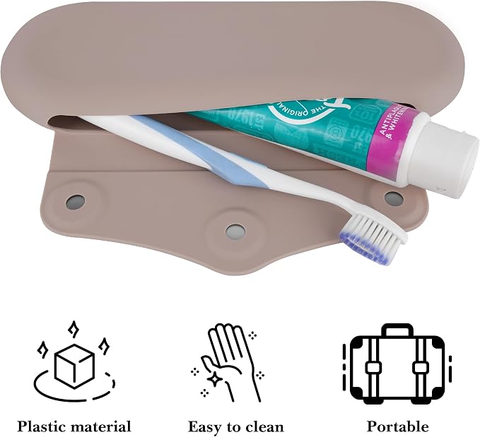 Linkidea Manual Toothbrush Travel Case with Magnetic Snap, Compatible with Colgate ExtraClean, Oral-B CrossAction Toothbrush, Portable Silicone Protective Box (Khaki) - Image 5