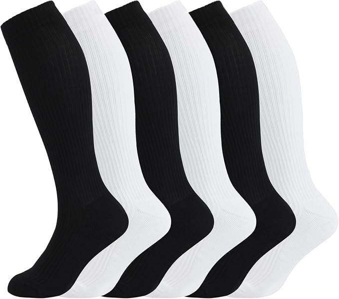 +MD Cotton Compression Socks for Women & Men 4/6 Pairs 15-20mmHg Knee High for Sports, Travel, Nursing Long Sitting Standing by MD