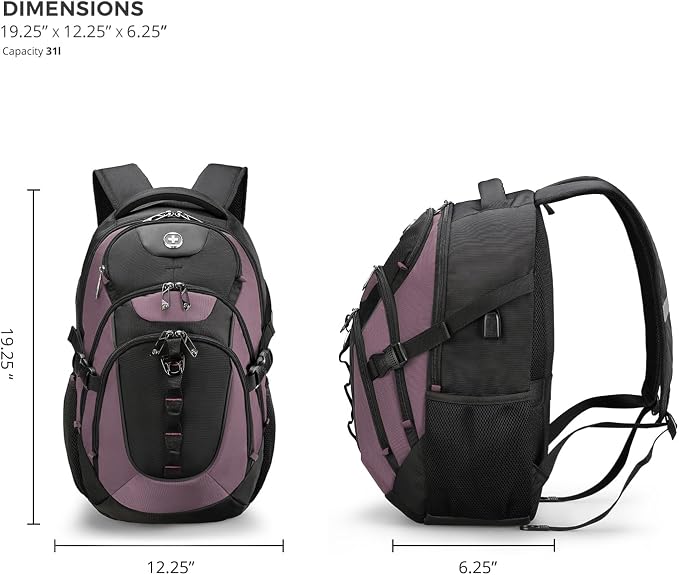 Swissdigital Design Laptop Backpack with USB Charging Port, Travel Backpack Fits 15.6 inches Computer, 31L College School Backpack for Women, Light Purple/Black | SD803-85 - Image 8