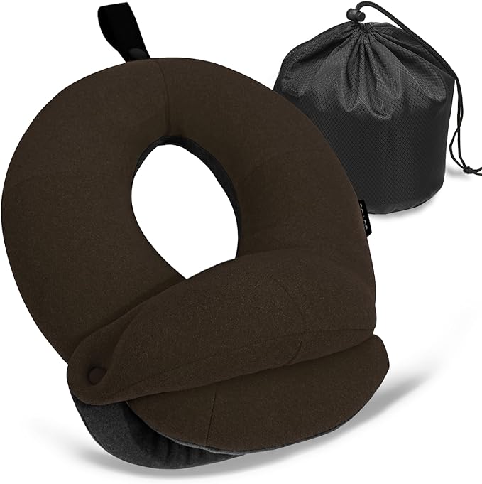Kids Travel Pillows for Airplane, Memory Foam 360° Head Support Sleeping Essentials for Boys Long Flight, Skin-Friendly Soft Neck Pillow for Traveling in Car Seat, (Small, Brown Grey, 40-90 lbs) by BUYUE