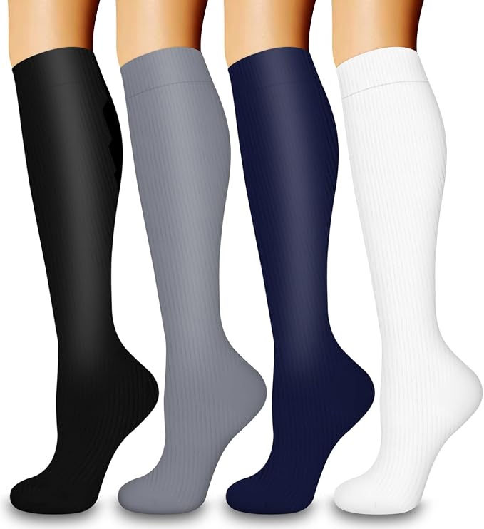 COOLOVER 4 Pairs Compression Socks for Women & Men Circulation 15-20mmHg -Best Support for Nursing, Athletic, Cycling, Flight by COOLOVER