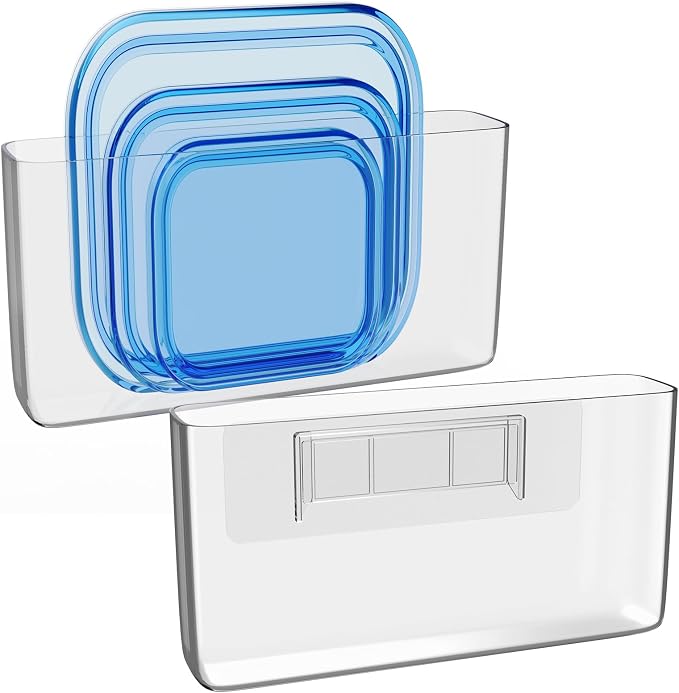 NiHome Acrylic Wall Mount Organizer 2-Pack, Slim Multi-Use Over Cabinet Storage Bins No-Drill Installation, Versatile Use for Kitchen, Bathroom, Office Perfect for Small Accessories (Clear) by NiHome