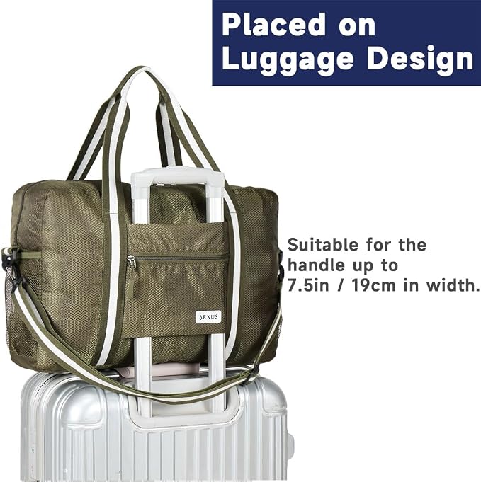 Carry On Travel Bag, Lightweight Foldable Packable Tote Bag 25L | Water Repellent, Expandable Travel Duffle with Luggage Sleeve and Shoulder Strap for Men Women - Image 4