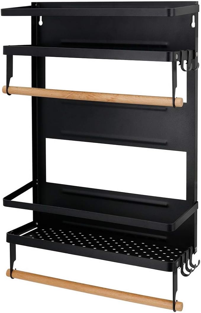 Jolitac Magnetic Fridge Spice Rack- Space Saving Organizer Black Shelf on Refrigerator, Kitchen Paper Towel Holder, Foldable Design (Black-Large) - Image 2