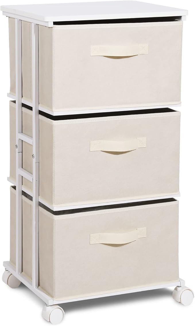 MAX Houser Dresser Tower with 3 Drawers for Bedroom, Fabric Storage Organizer Unit, Chest of Drawers with with WoodTop, Small Vertical Storage for Guest Room, Closet, Entryway(Beige) by MAXHouser