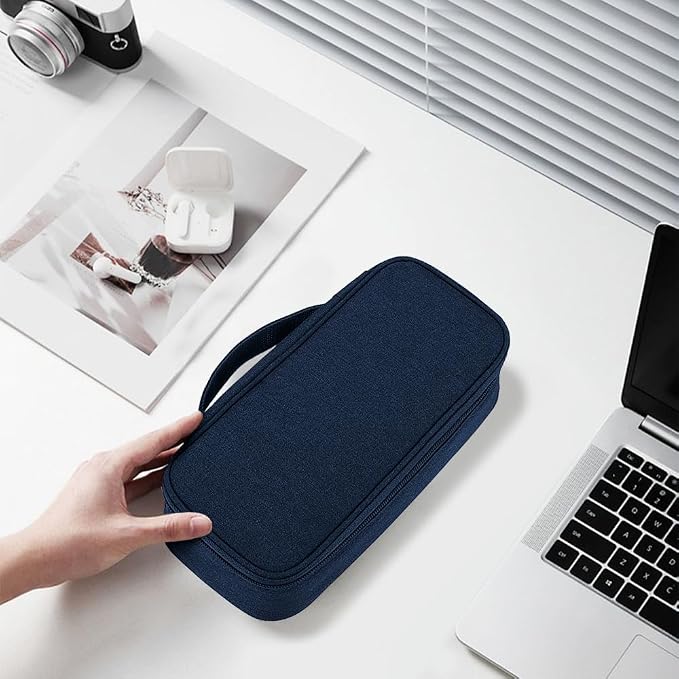 Teskyer Tech Organizer Pouch with Handle, Navy Blue | Water-Resistant Fabric, Adjustable Dividers, Multiple Compartments, Protective Lining, Travel and Office Use - Image 8