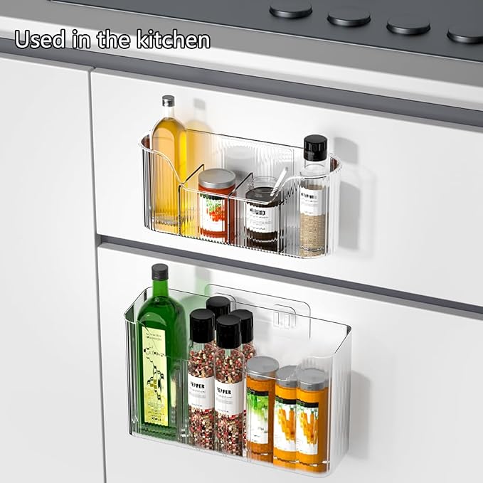 2PCS Cabinet Door Organizer,Self Adhesive Kitchen Cabinet Organizer,Cabinet Door Storage Box for Bathroom/Kitchen/Living room,Storage shelf rv must haves. (transparent) - Image 2