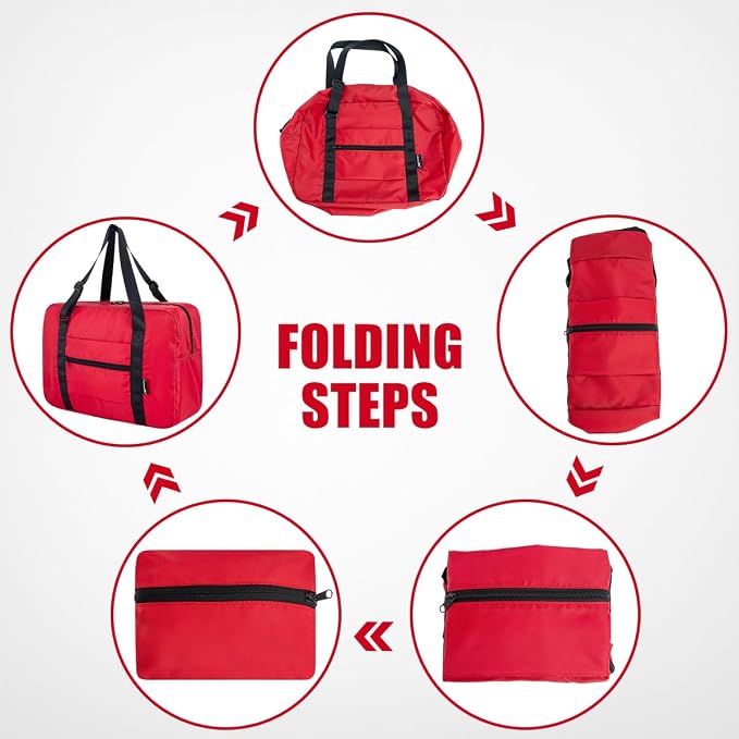 Duffle Bag for Travel Foldable Personal Item Travel Bag, 23L, Red | Carry On Duffel Bag Women Men Frontier Airlines Personal Item Bag Hospital Weekend Overnight Trips - Image 7