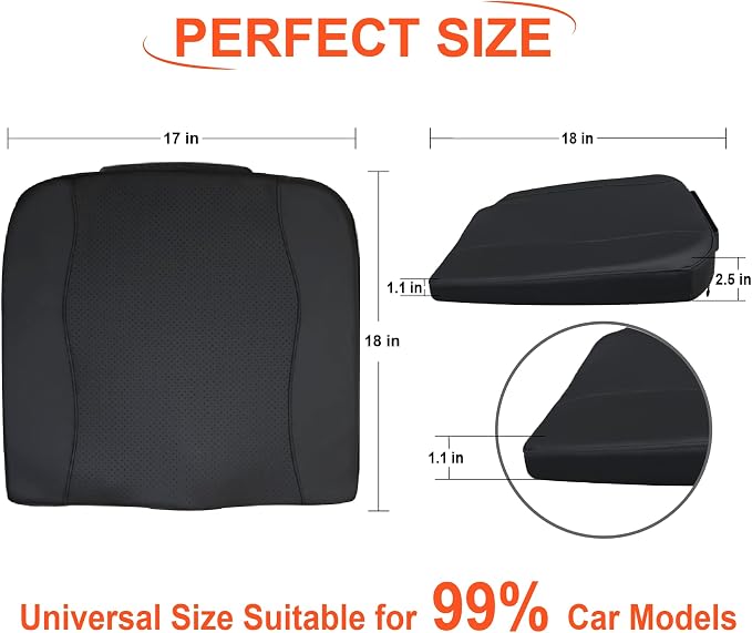 Lofty Aim Car Seat Cushion, Memory Foam Car Seat Cushions for Long Driving | Comfy Car Seat Pillow for Pain Relief, Driver Seat Cushion Adds Height, Butt Cushion for Car, Office Chair, PU Leather Black - Image 7