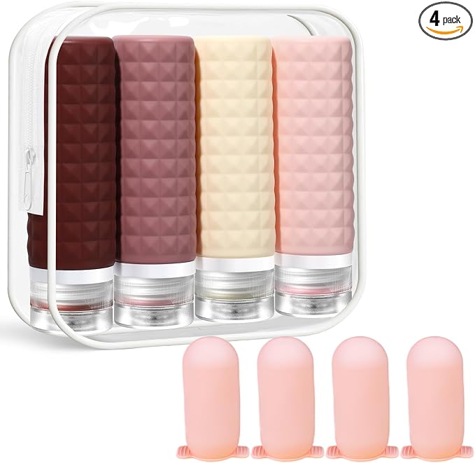 Travel Bottles for Toiletries, TSA Approved Travel Size Containers with Silicone Bottle Covers, Leak Proof Silicone Shampoo Bottles, Small Toiletry Containers for Shampoo Conditioner Lotion by FIRSTFOOBY