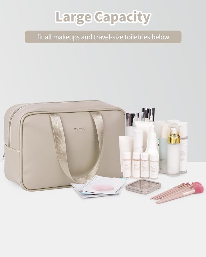PU Leather Large Travel Toiletry Bag Women Toiletries Bag Skincare Bag Makeup Bag Organizer Make up bag Cosmetic Bag Medicine Bag for Girls (Large, Brown) - Image 6