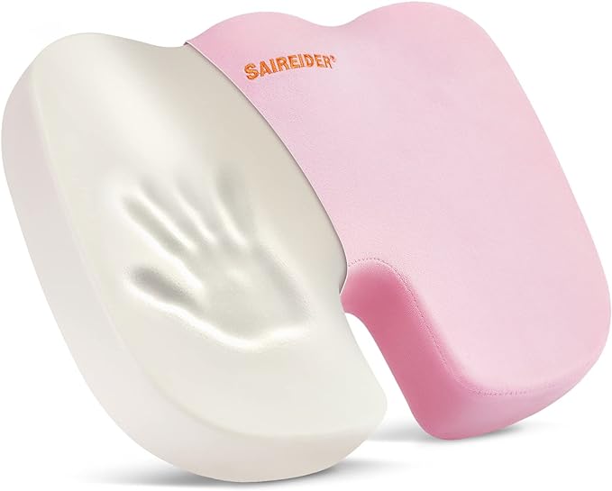 SAIREIDER Office Chair Cushion, Car Seat Cushion, Memory Foam Coccyx Cushion Pads for Tailbone Pain, Sciatica Relief Pillow, Correct Sitting Posture (Pink) by SAIREIDER
