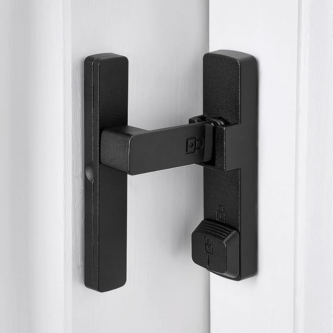 Matte Black 90 Degree Barn Door Lock,Flip Gate Latches Hardware | Zinc Alloy Door Lock,Right Angle Door Lock Latch,Sliding Door Latches,for bedroom,drawer,pet enclosures,cabinet,garage,window by INIRET