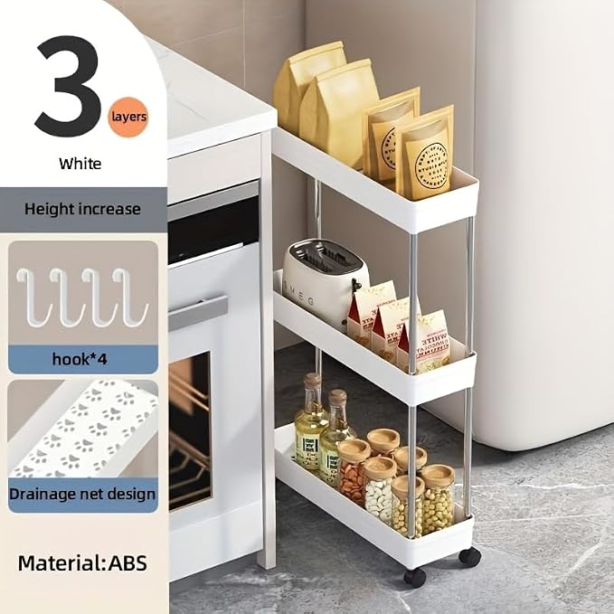 3 Tier Slim Storage Cart, Rolling Utility Cart for Home Office Narrow Corner, Space Saving Movable Organizer Bathroom Kitchen - Image 2