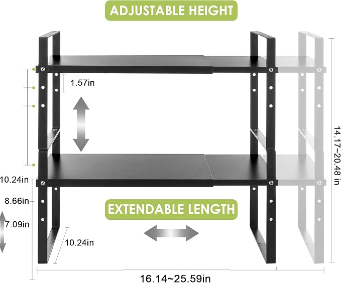 Across-Star Expandable Cabinet Shelf Organizer Rack, Stackable Kitchen Counter Storage Shelves Stand, Adjustable Height Pantry Shelf Spice Rack - Image 5