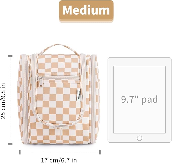 Narwey Small Checkered Hanging Travel Toiletry Bag for Women, Travel Bag for Toiletries, Makeup Bag Organizer Cosmetic Bags Make Up Bags for Women (Light Checkerboard) - Image 7
