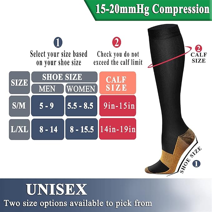 QUXIANG Copper Compression Socks for Women & Men Circulation (8 Pairs) - Best for Running Athletic Cycling - 15-20 mmHg - Image 6