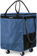 (Medium,Blue) Reusable Grocery Bag on Wheels, 70L Foldable Rolling Tote, Extra Storage for Shopping, Laundry & Moving, Zipper Clouser Shopping Carts for Camping, Moving, 4 Heavy Duty Wheels by EROBSKJ